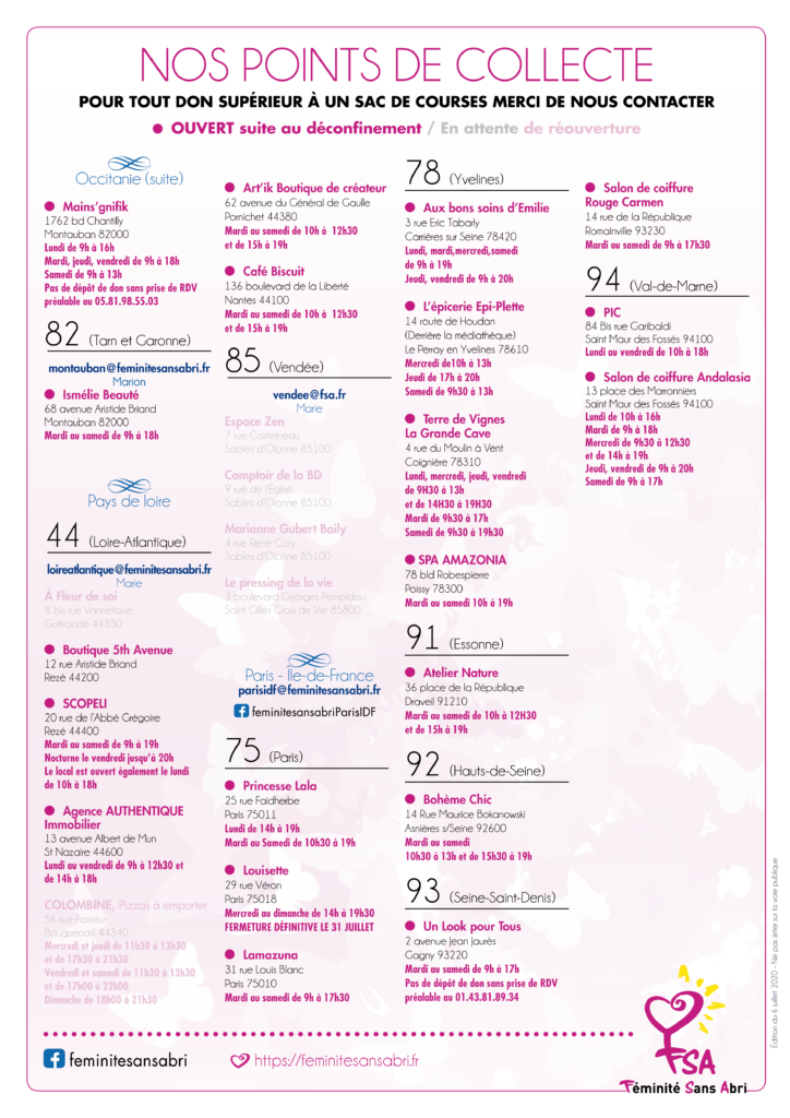 points de collecte 2 feminite sans abri juillet 2020